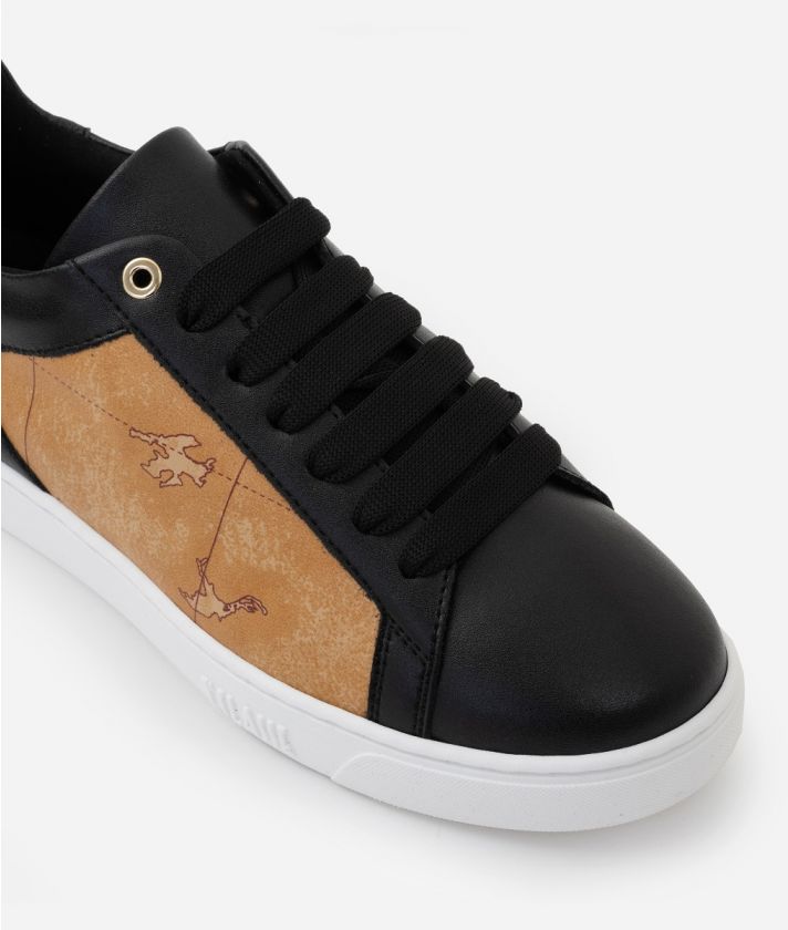 Smooth leather sneakers with laminated insert Black