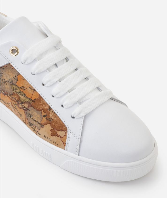 Smooth leather sneakers with laminated insert White