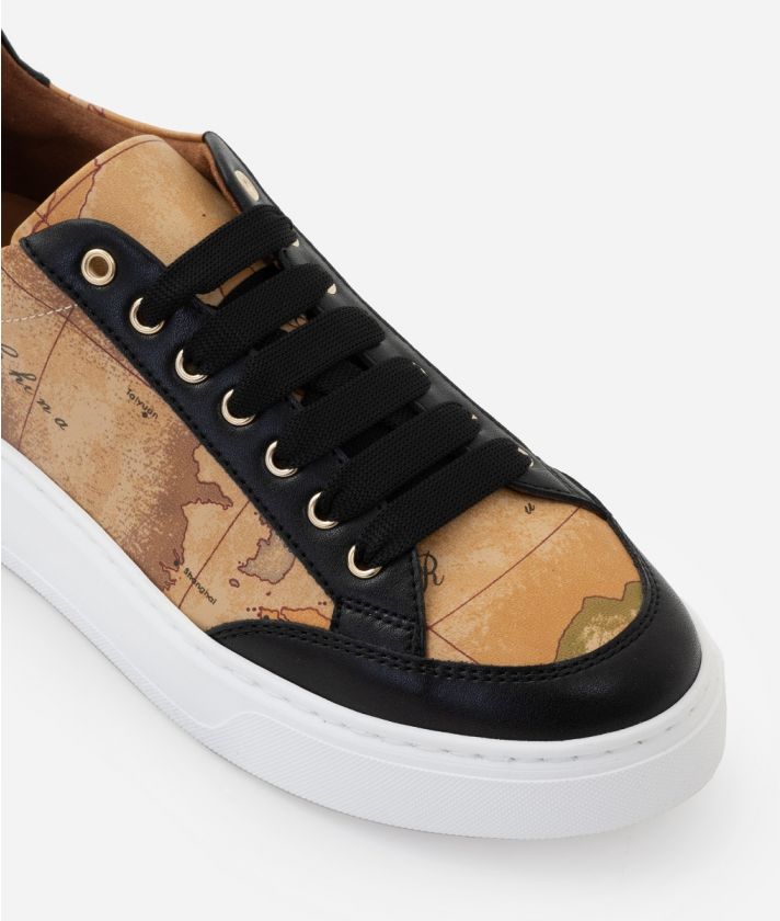 Leather Sneakers with garnet print Black