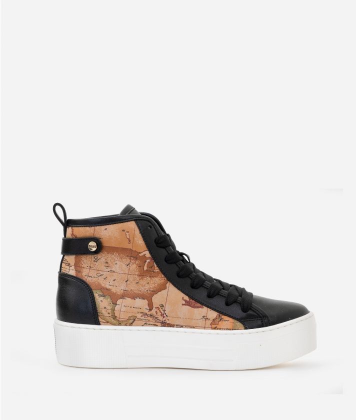 Smooth leather high top sneakers with Geo Classic print inserts Black