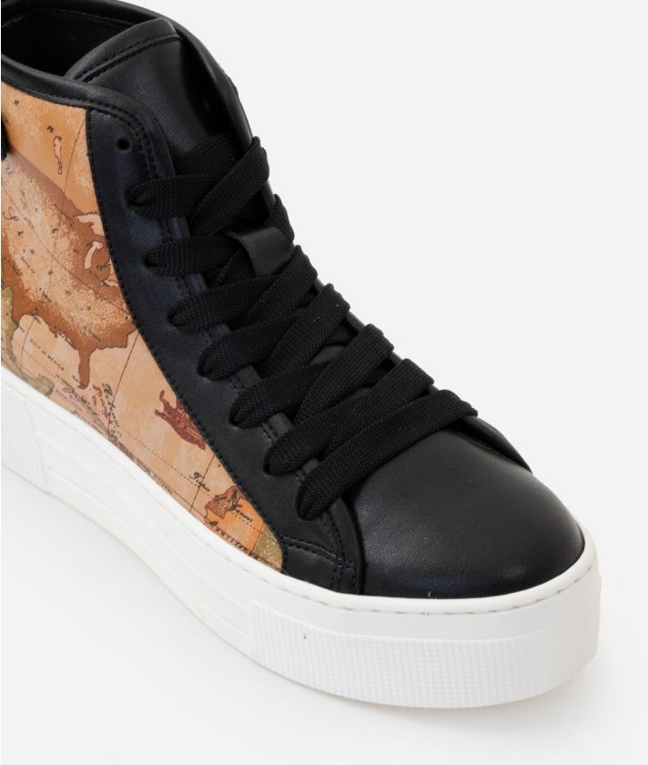 Smooth leather high top sneakers with Geo Classic print inserts Black