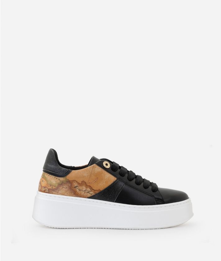 Faux nappa sneakers with laminated fabric inserts Black