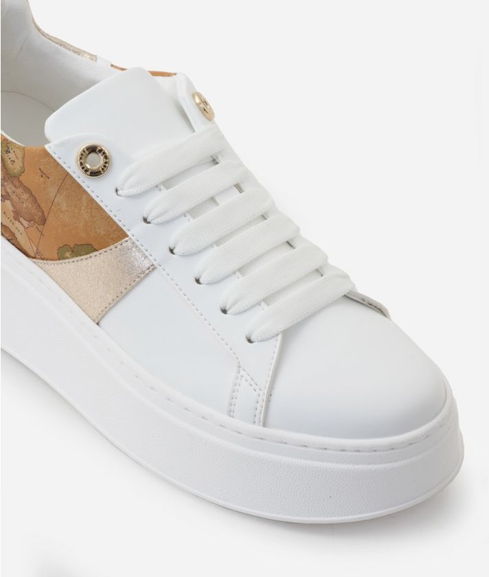 Faux nappa sneakers with laminated fabric inserts White