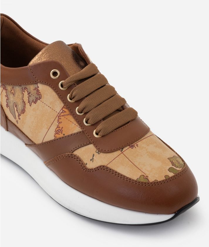 Smooth leather running sole sneakers Chestnut