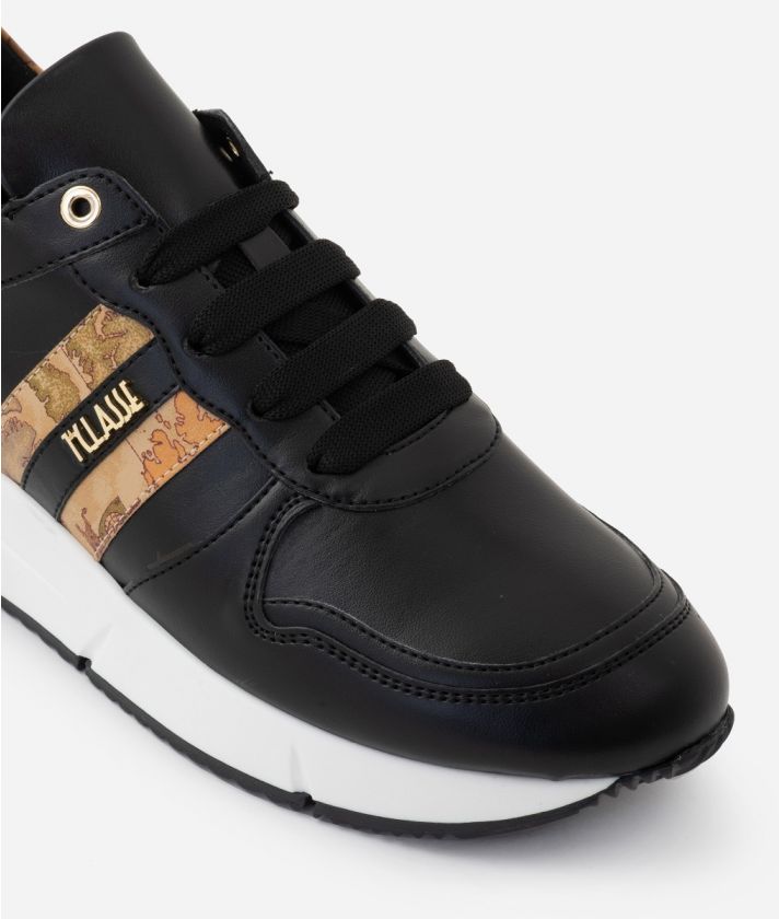 Faux nappa sneakers with lettering detail Black