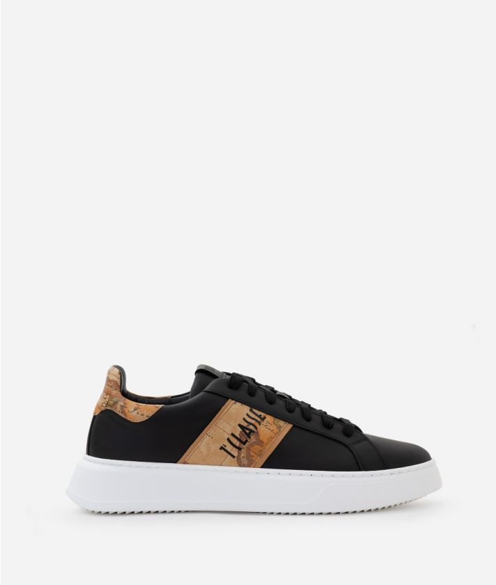 Smooth leather sneakers with logoed side band Black