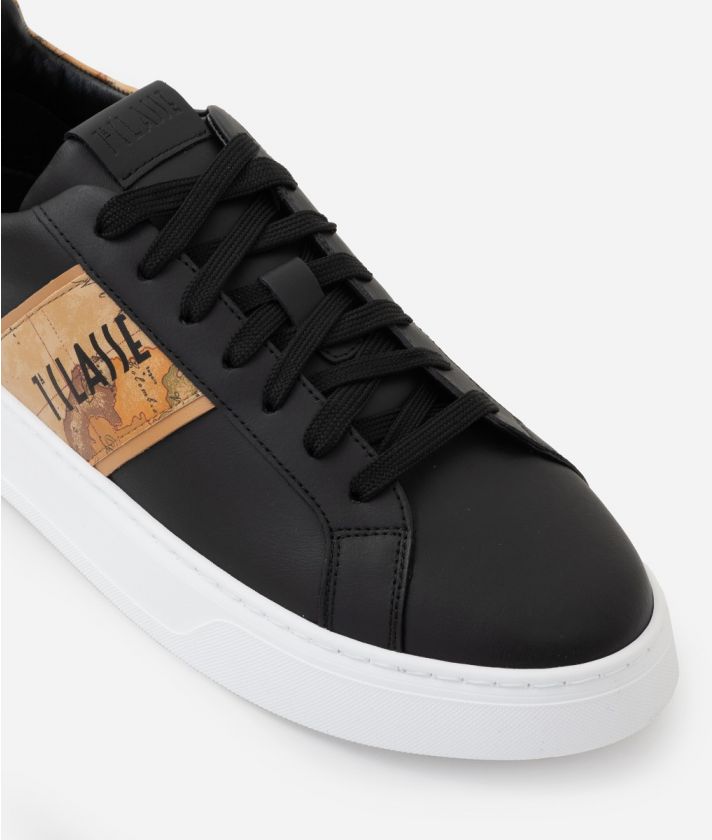 Smooth leather sneakers with logoed side band Black