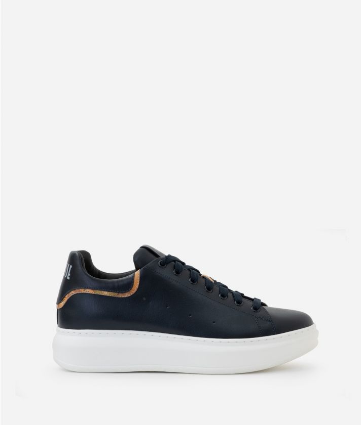 Smooth leather sneakers with faux nappa inserts Dark Blue
