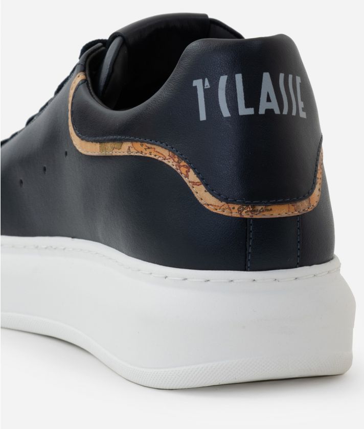 Smooth leather sneakers with faux nappa inserts Dark Blue
