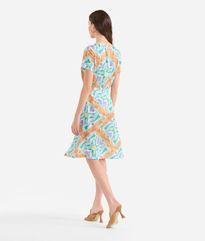 Geo Miami Deco print twill dress with logo loop Lilac