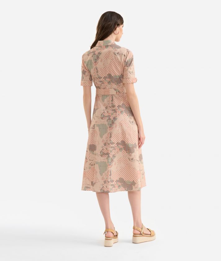 Long organic cotton poplin shirt dress with Geo Multistripe print Sand