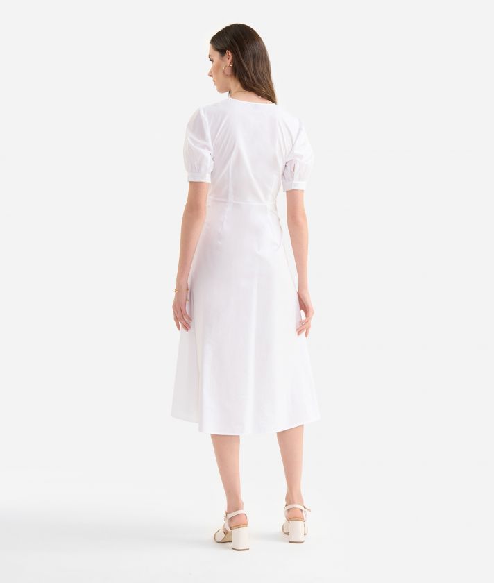 Crisp cotton poplin dress with bow White