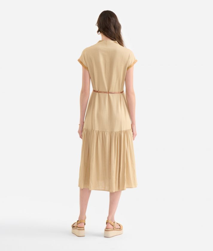 Linen and viscose blend dress with flounce Sand