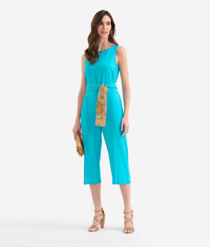 Linen and viscose blend jumpsuit with sash Jade