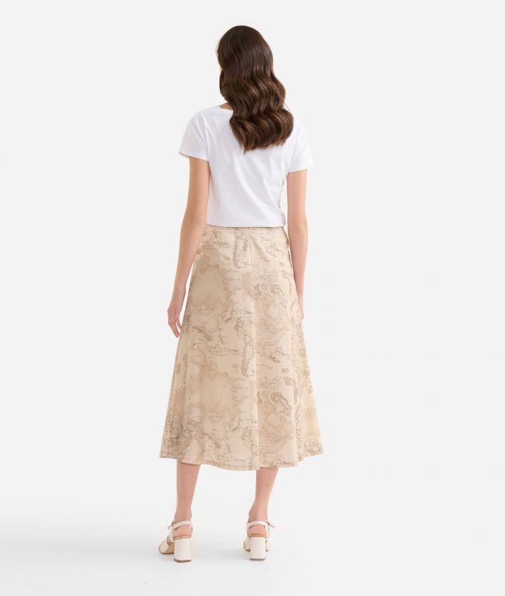 Cotton poplin long skirt with pockets Geo Color Beige