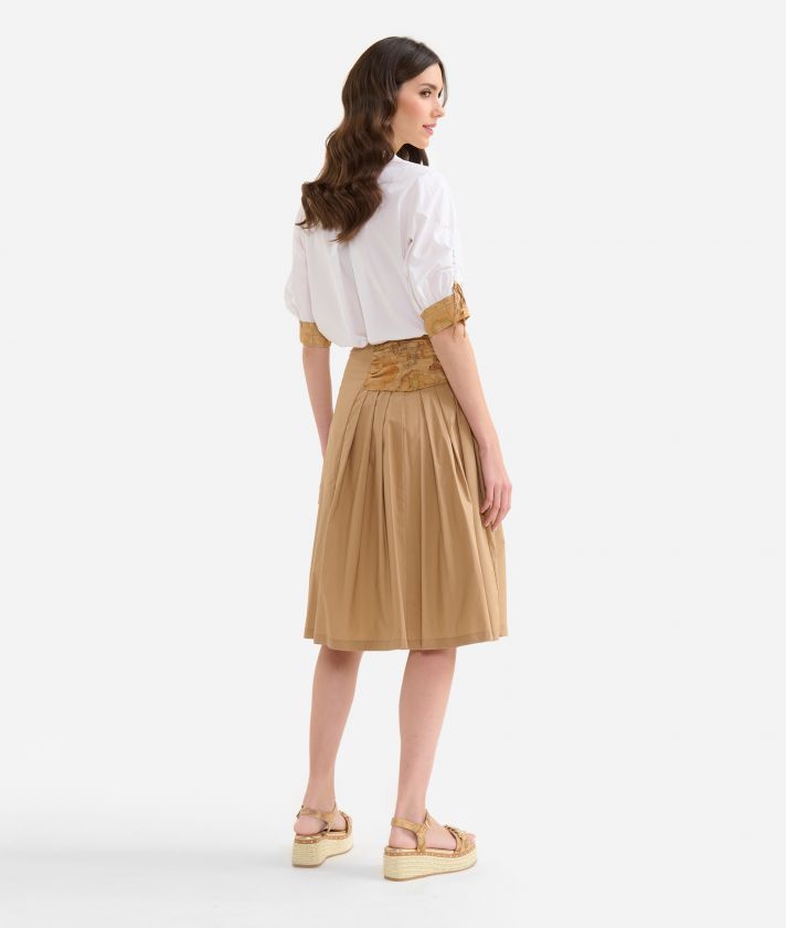 Crisp cotton poplin skirt with maxi pleats Desert Tan