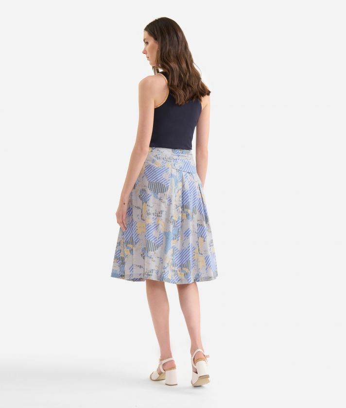 Organic cotton poplin skirt with maxi pleats Geo Multistripe Blue