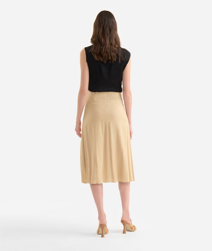 Linen and viscose blend wrap skirt with buckle Sand