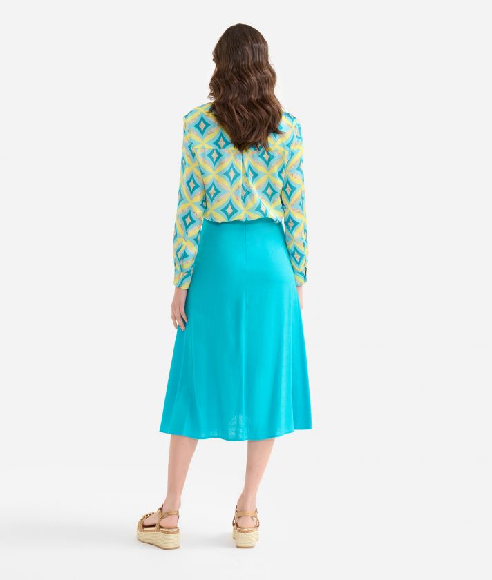 Linen and viscose blend wrap skirt with buckle Jade