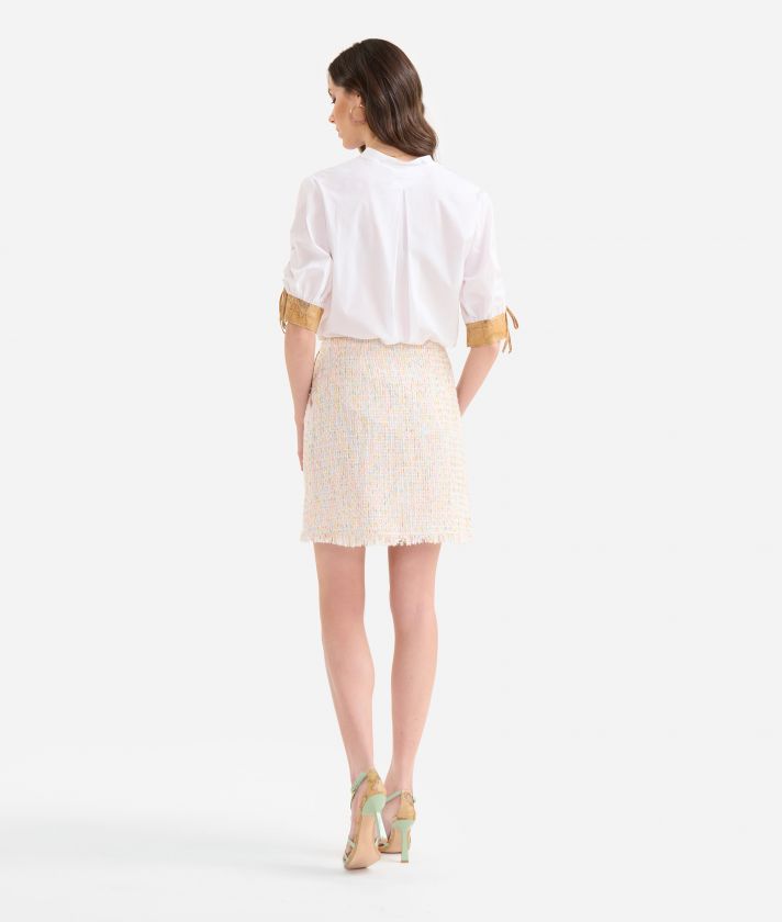 Chanel-style tweed mini skirt with buttons Milk White