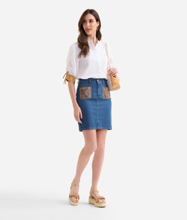 Lightweight denim skirt with studs Super stone wash Blue