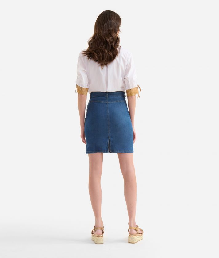 Lightweight denim skirt with studs Super stone wash Blue