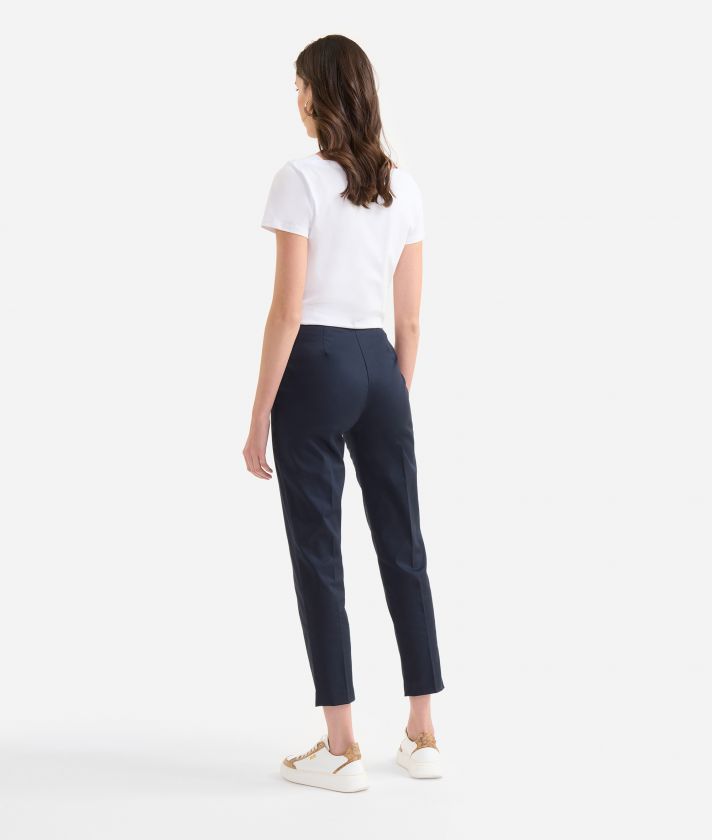 Pantalone regular in gabardina di cotone stretch Blu Scuro
