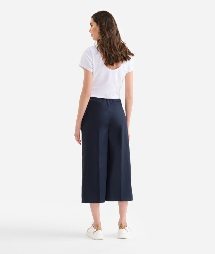 Pantalone cropped in popeline di cotone croccante Blu Scuro