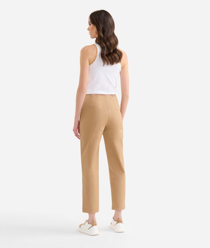 Crisp cotton poplin casual trousers Desert Tan