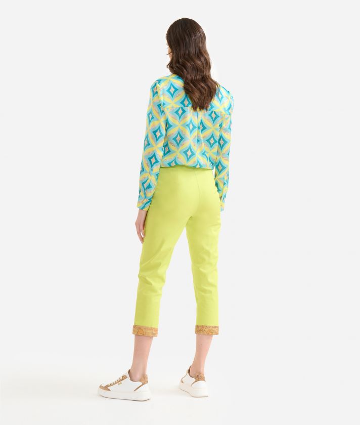 Pantalone con risvolto in gabardina di cotone stretch Lime