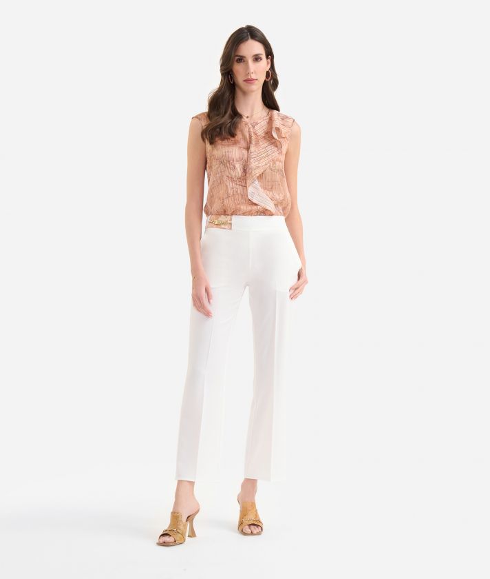 Cady kick flare trousers with jewel Milk White