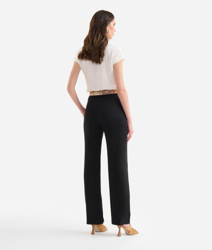 Pantalone con cintura in lino e viscosa Nero