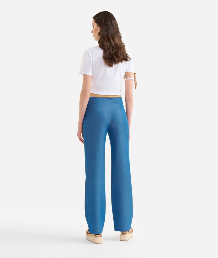 Fluid denim trousers with belt detail Medium Blue 