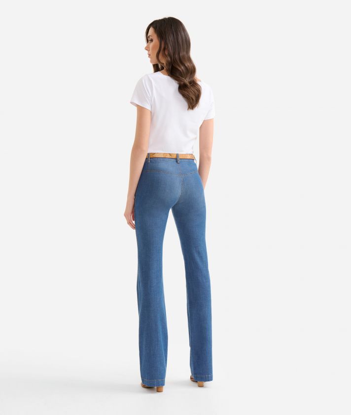 Jeans con borchie in denim leggero Blu Doppio Stone