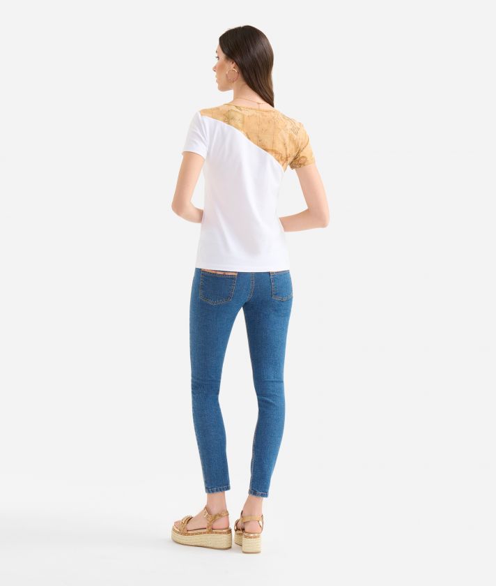 T-shirt bimaterica in jersey di cotone stretch Bianca