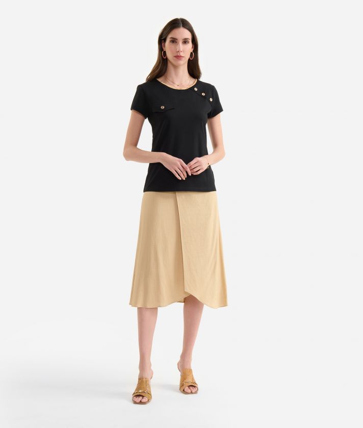 Stretch cotton jersey t-shirt with jewel buttons Black