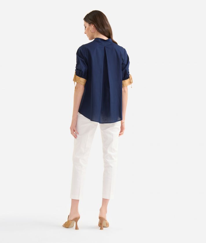 Camicia con laccetti in popeline di cotone stretch Blu Notte