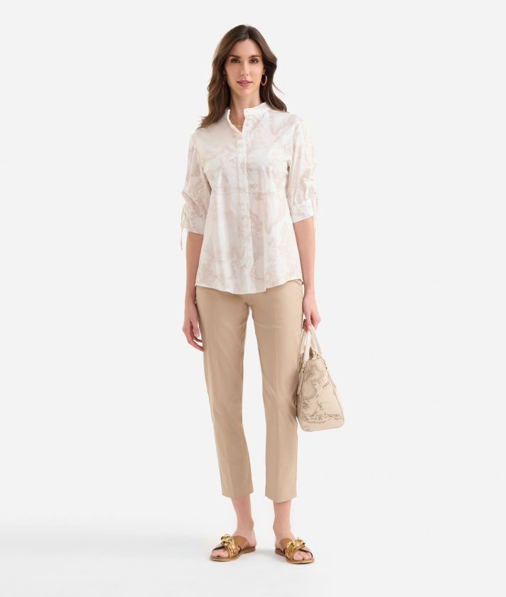 Cotton poplin shirt with sleeve laces Geo Color White