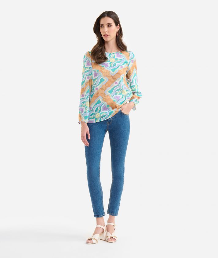 Geo Miami Deco print basic twill blouse Lilac