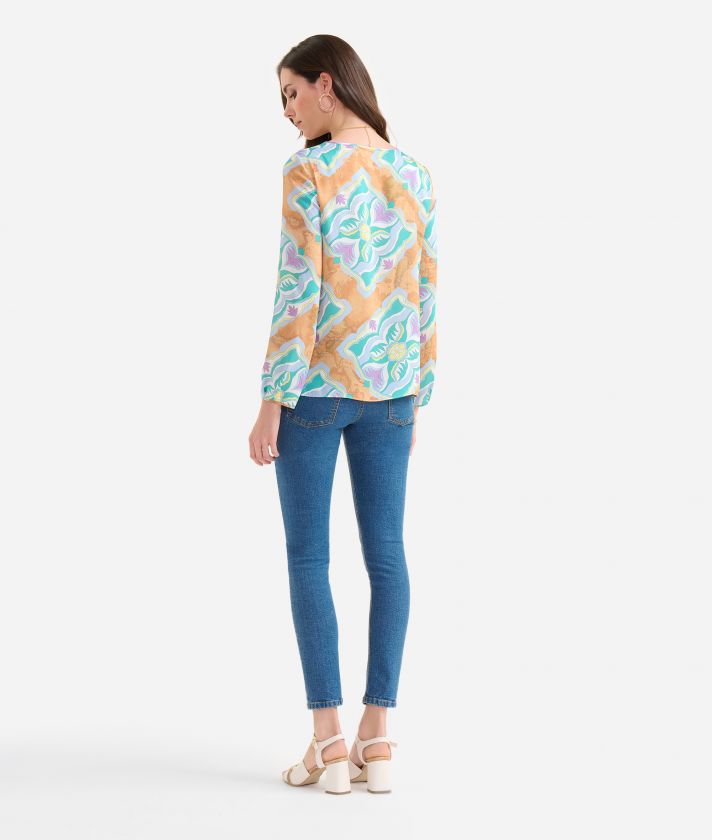 Geo Miami Deco print basic twill blouse Lilac