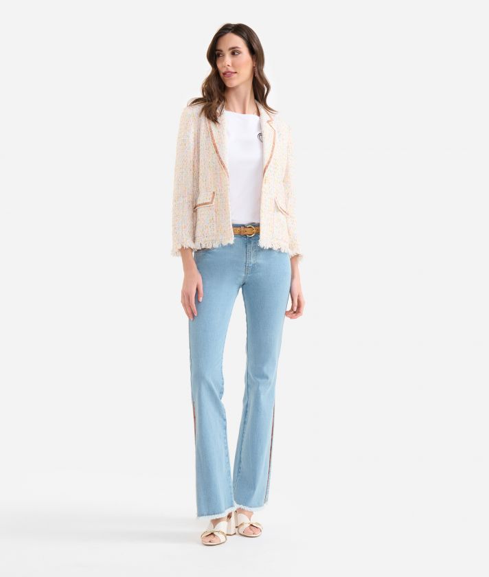Chanel-style tweed blazer with pockets Milk White