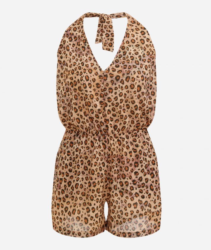 Geo Animalier short crêpe jumpsuit Natural