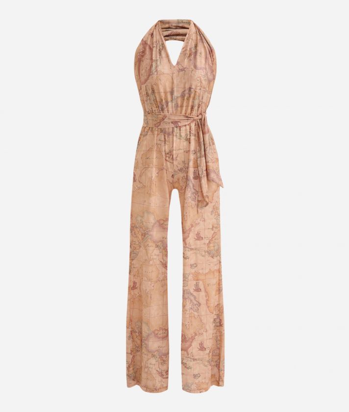 Long crêpe cross neckline jumpsuit Geo Classic