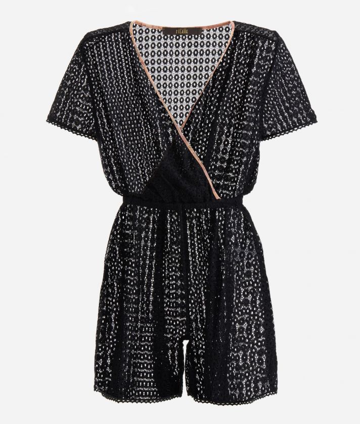 Luxury short openwork jumpsuit Black