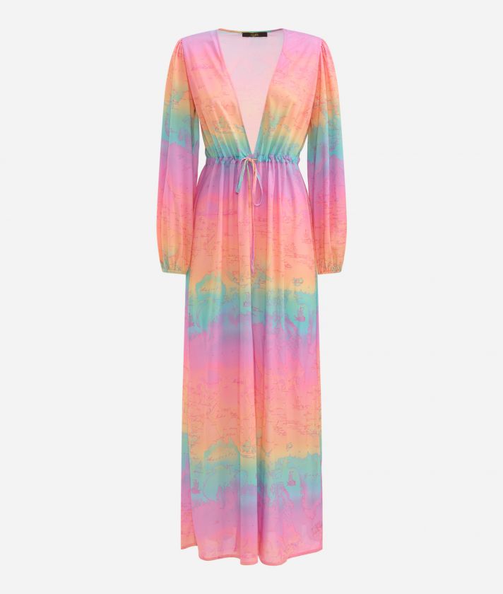 Geo Sfumato long crêpe dress Multicolor