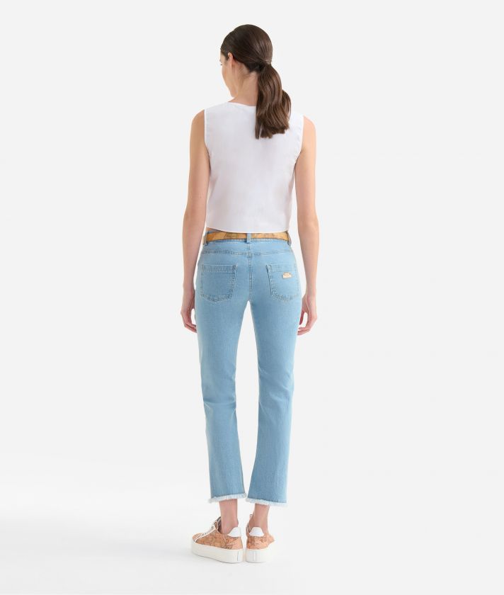 Jeans 5 tasche con strappi in denim stretch Blu Beach