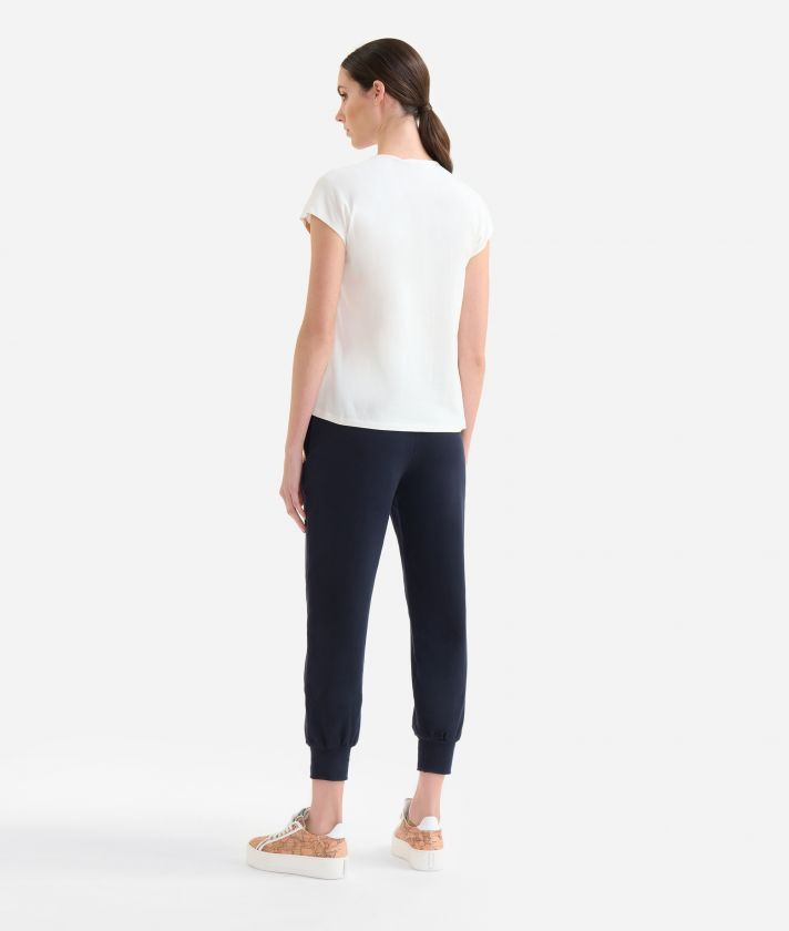 Stretch cotton jersey two-fabric t-shirt Chalk White