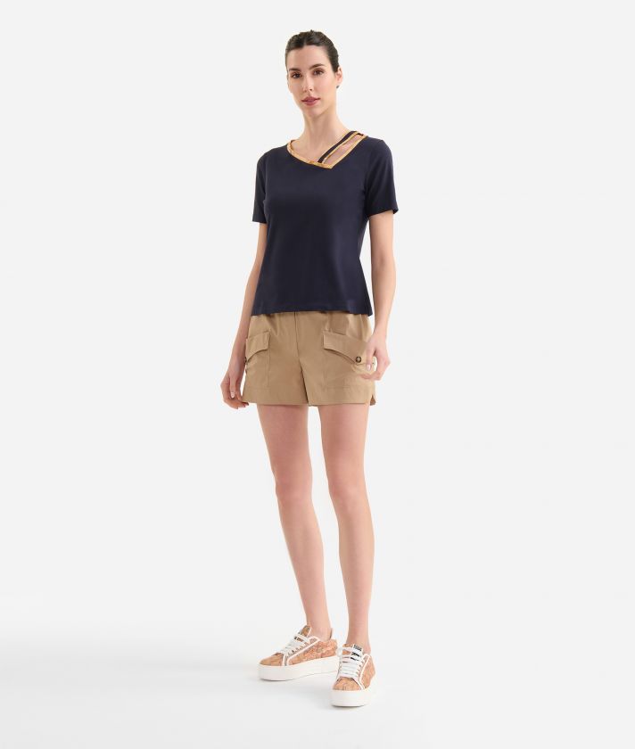 Stretch cotton jersey t-shirt with shoulder strap detail Night Blue