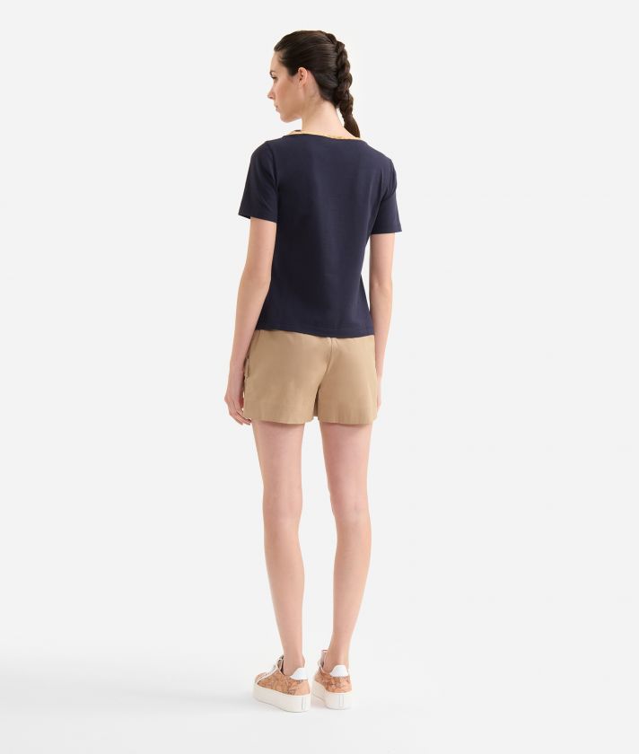 Stretch cotton jersey t-shirt with shoulder strap detail Night Blue