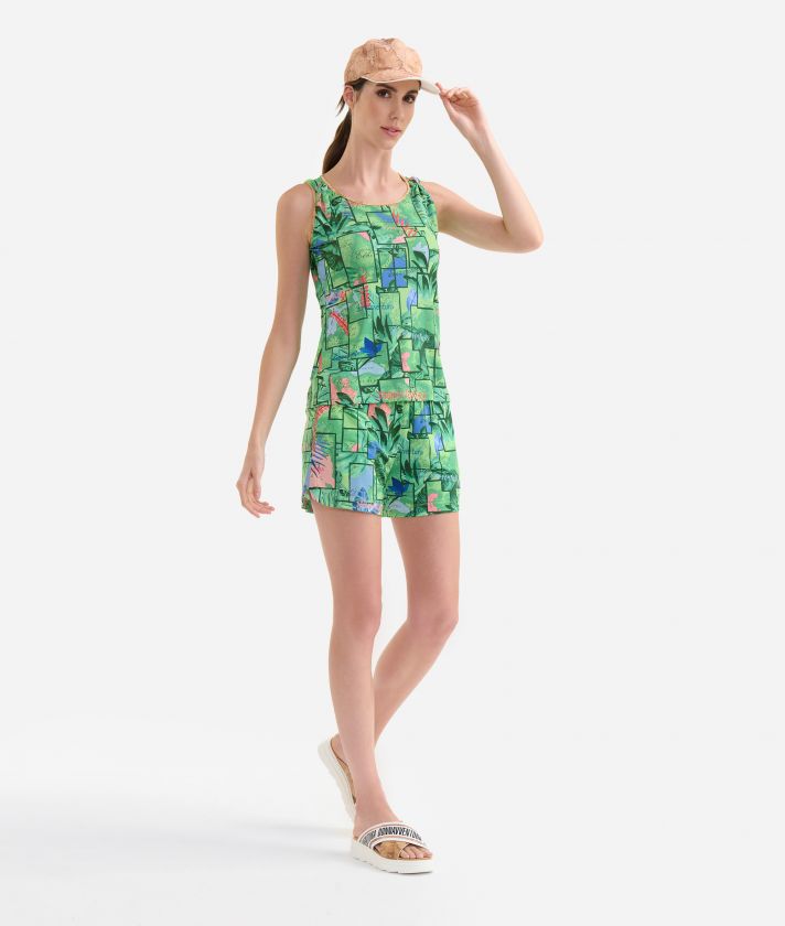Geo Jungle jersey sleeveless top with strap knots Jungle Green
